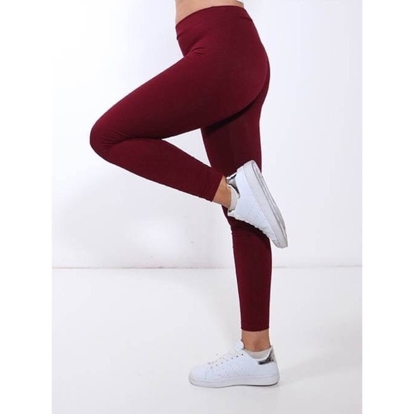 Wine Soft Fleece Lined High Waist Leggings - Picture 1 of 4